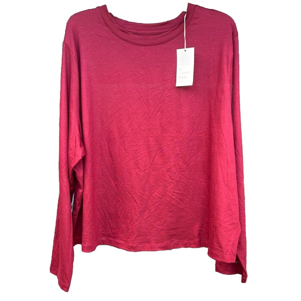 NWT A New Day Size XXL Burgundy Long Sleeve Crew Neck Top Stretch Comfort
